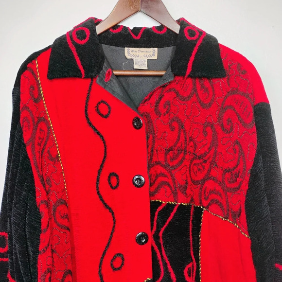 Vintage New Direction Artsy Red Black Geometric Lightweight Blazer Jacket Large - Picture 3 of 15